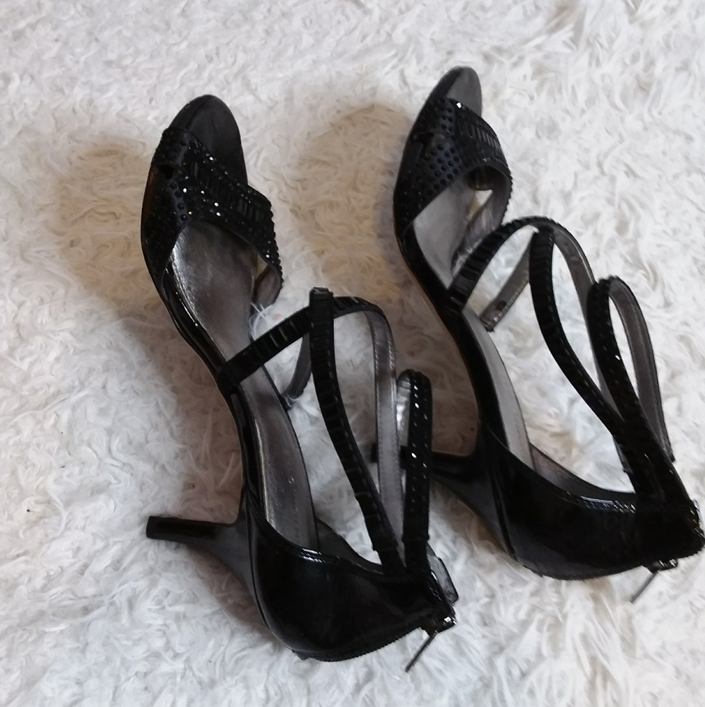 Antonio Melani black crystal embellished strappy heels size 9M - Picture 6 of 10